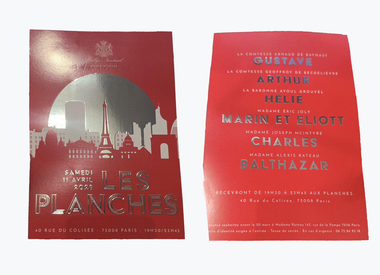 Carton invitation Les Planches recto verso DPS